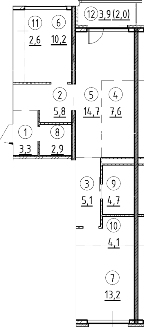 Планировка — Дом А, 2-комн., 74 м²