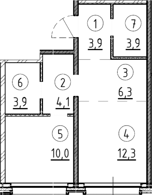 Планировка — Дом А, 1-комн., 44 м²