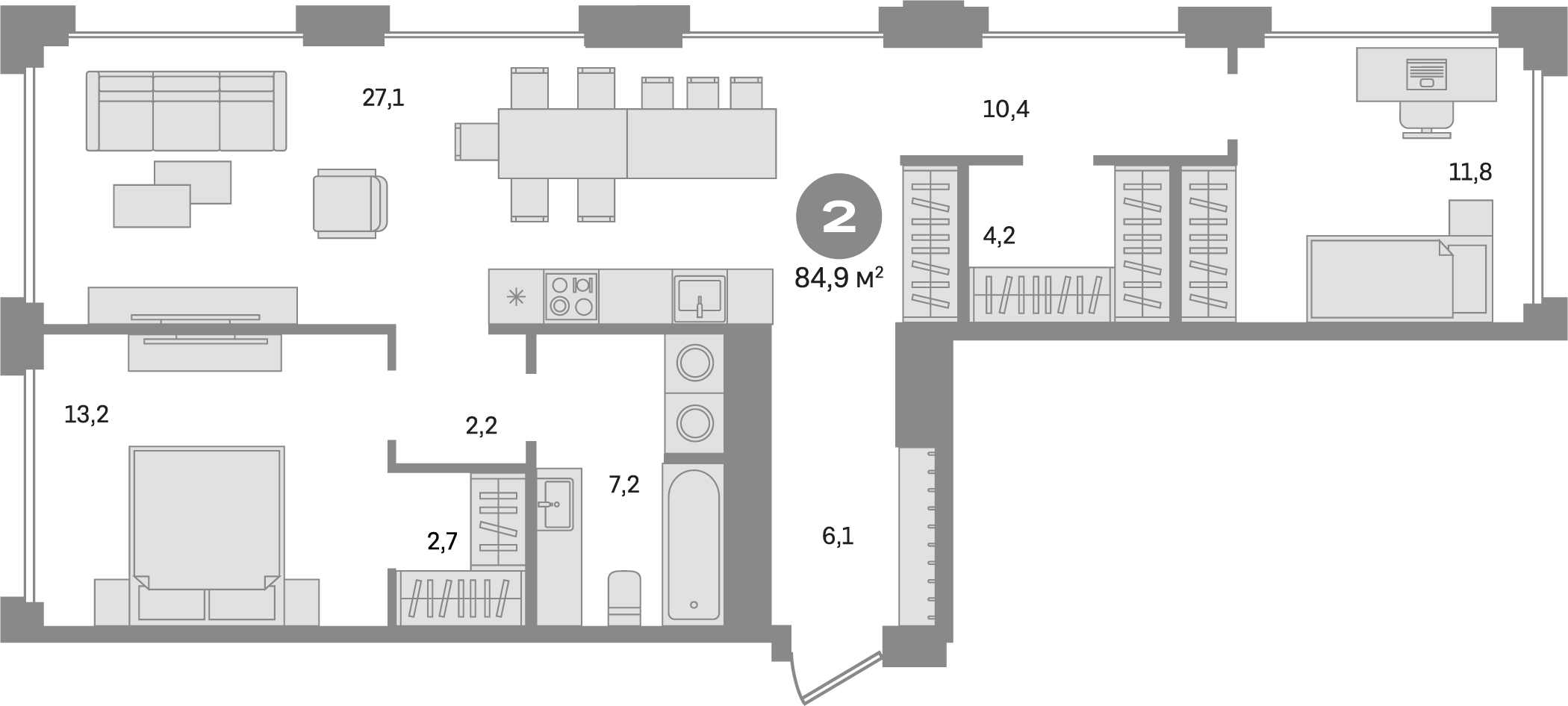 Планировка — Дом А, 2-комн., 85 м²
