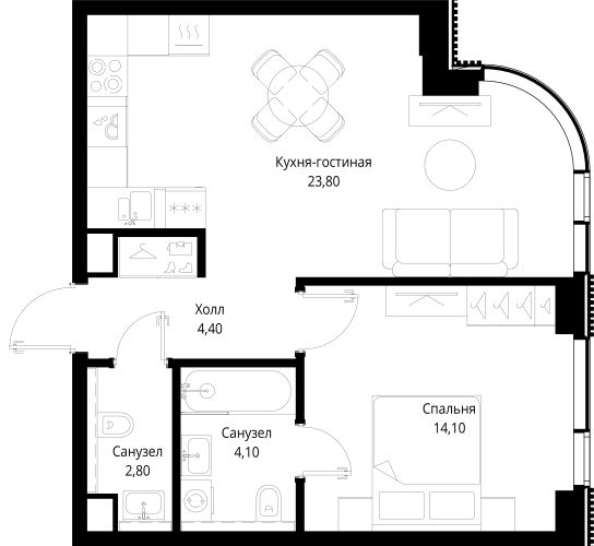 Планировка — СИТИДЗЕН, 2-комн., 49 м²