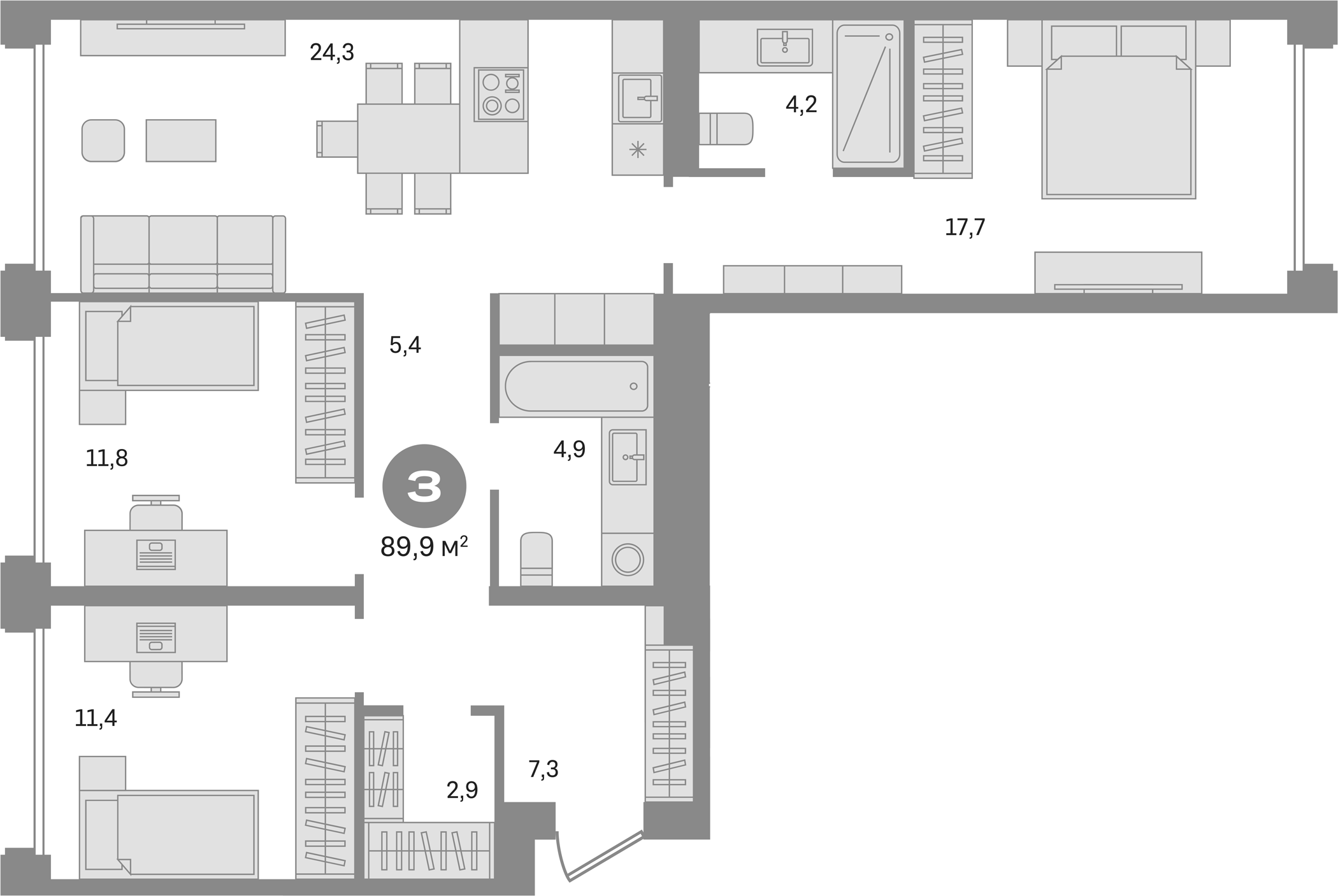 Планировка — Дом А, 3-комн., 90 м²