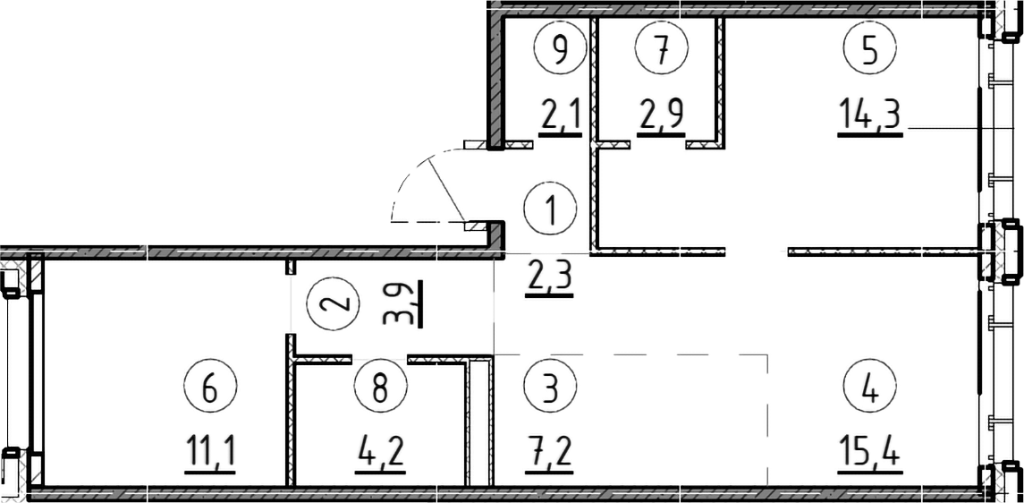 Планировка — Дом А, 2-комн., 63 м²