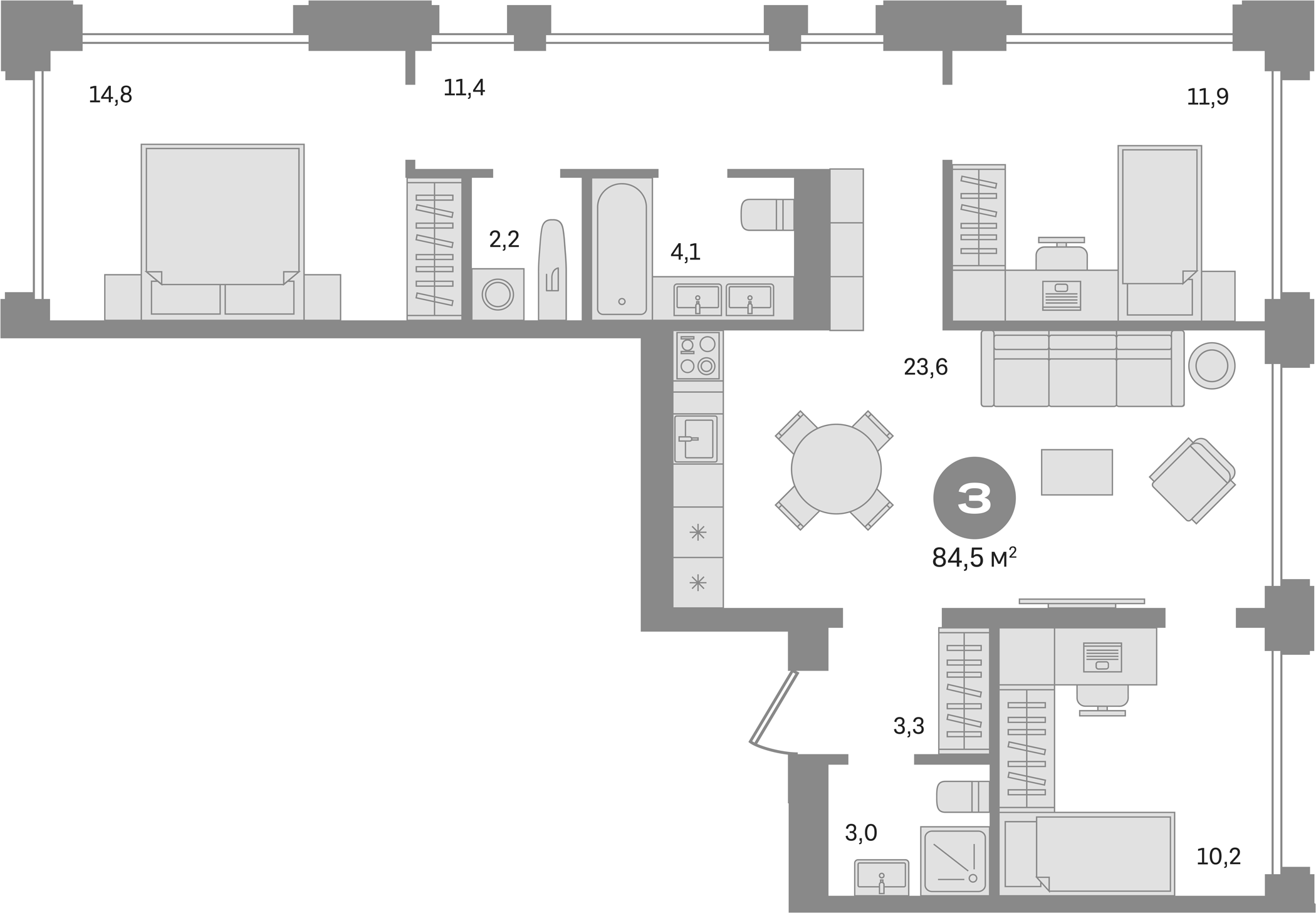 Планировка — Дом А, 3-комн., 85 м²