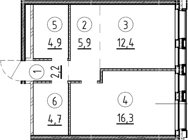 Планировка — Дом А, 1-комн., 46 м²