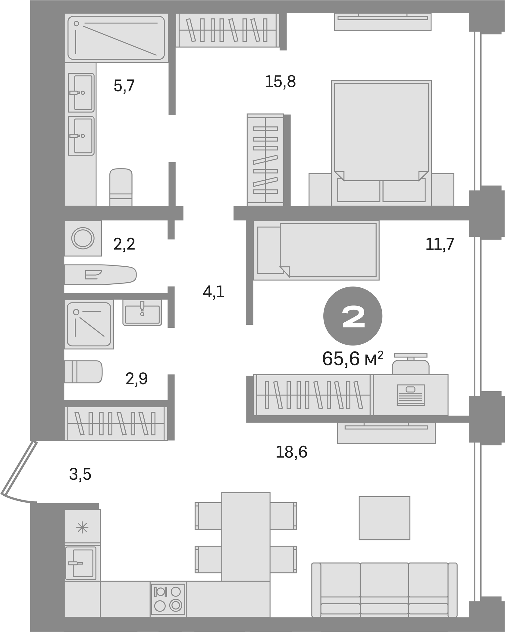 Планировка — Дом А, 2-комн., 66 м²