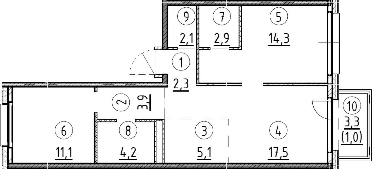 Планировка — Дом А, 2-комн., 63 м²
