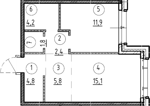 Планировка — Дом А, 1-комн., 46 м²