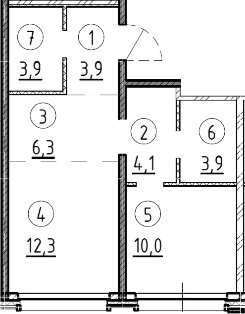 Планировка — Дом А, 1-комн., 44 м²