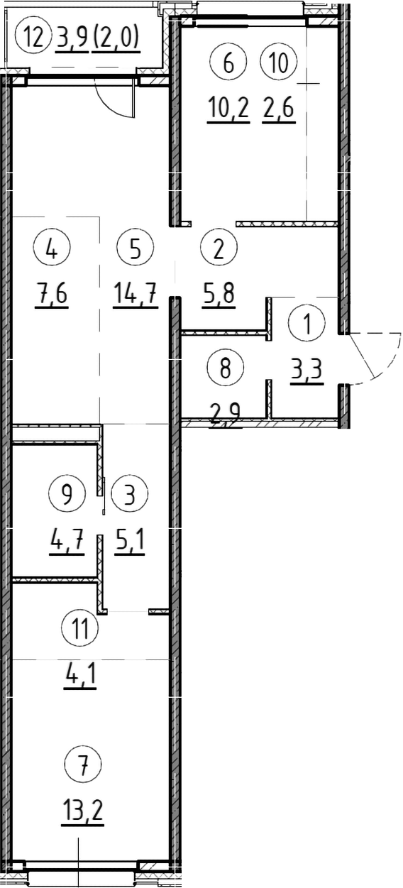 Планировка — Дом А, 2-комн., 74 м²