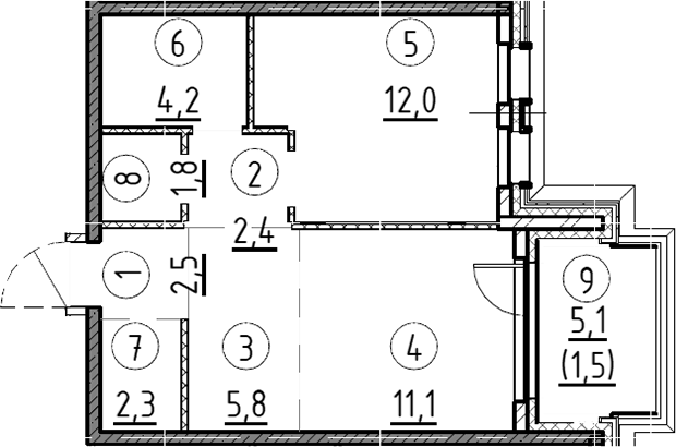 Планировка — Дом А, 1-комн., 46 м²