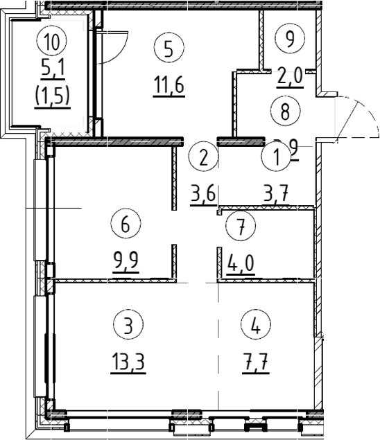 Планировка — Дом А, 2-комн., 63 м²