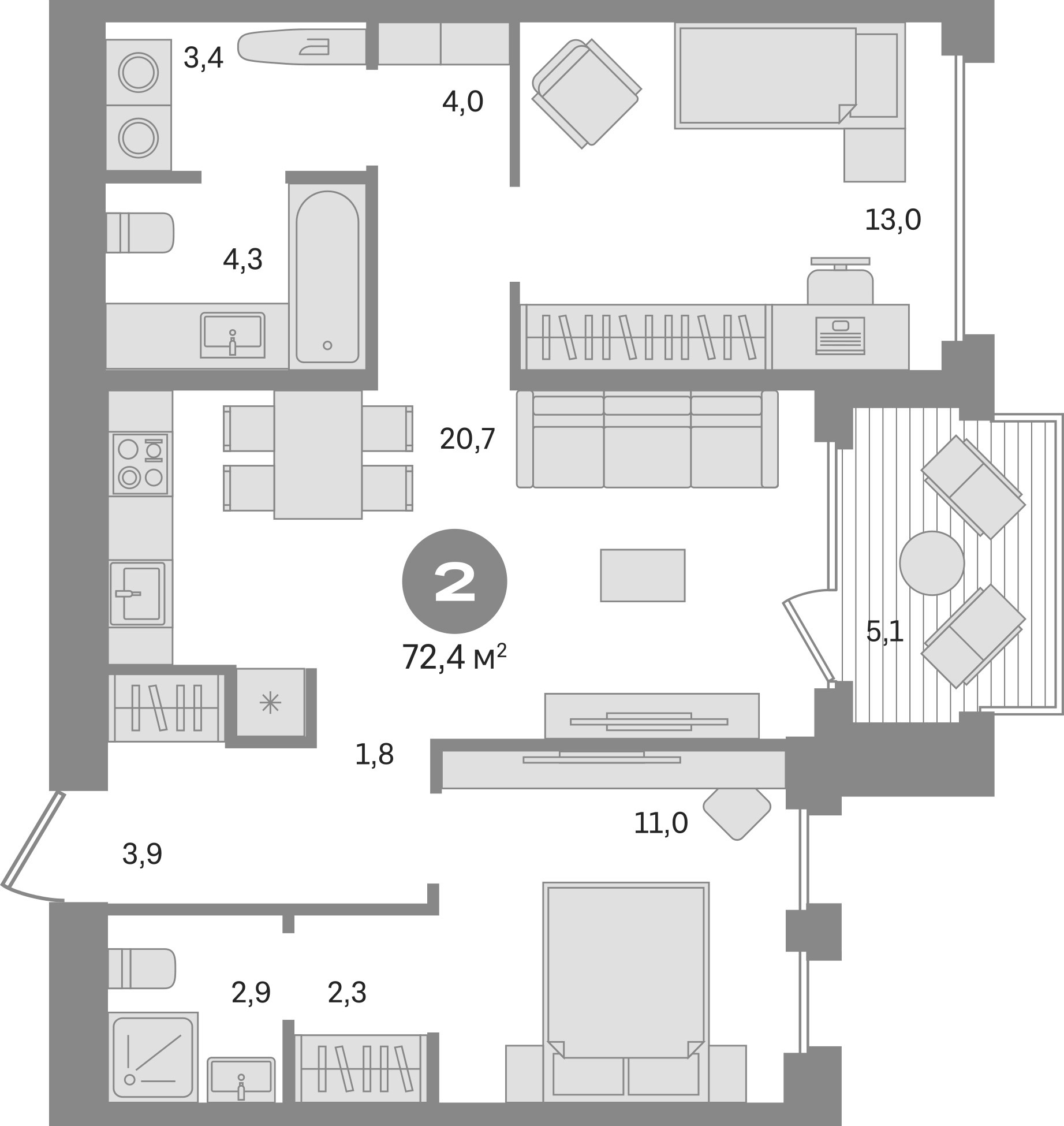 Планировка — Дом А, 2-комн., 67 м²