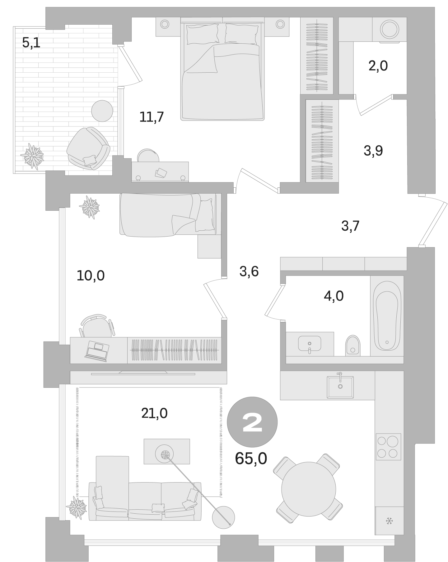 Планировка — Дом А, 2-комн., 60 м²