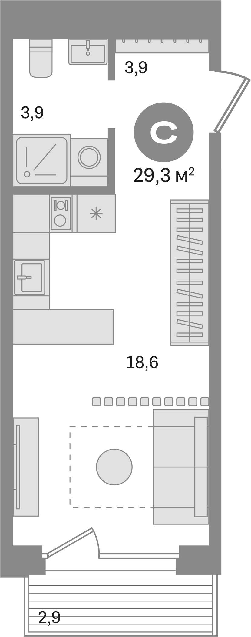 Планировка — Дом А, Студия, 26 м²