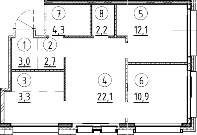Планировка — Дом А, 2-комн., 61 м²
