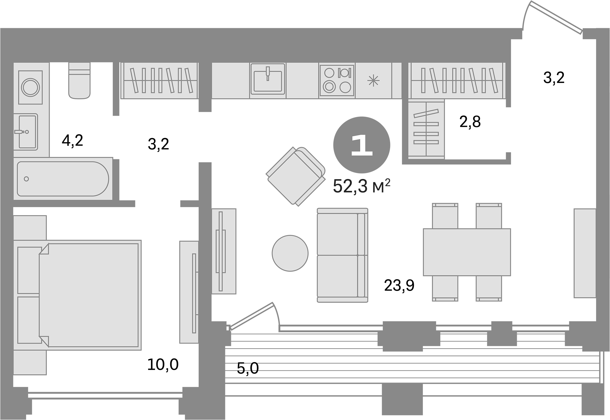 Планировка — Дом А, 1-комн., 47 м²