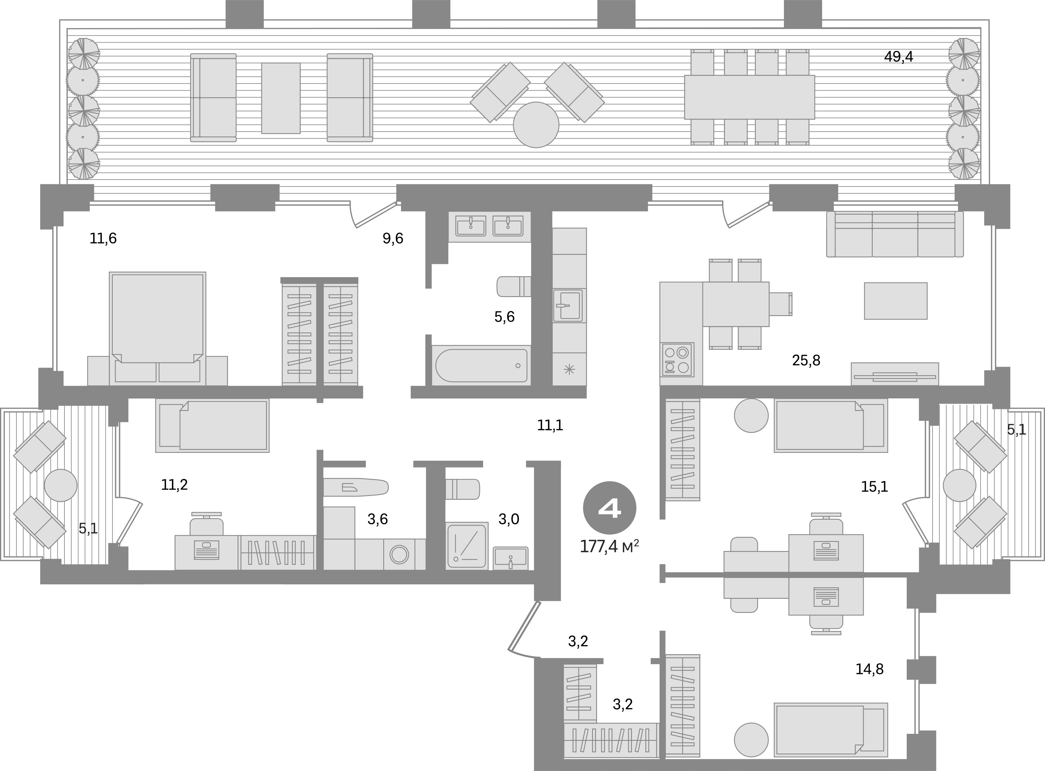 Планировка — Дом А, 4-комн., 118 м²