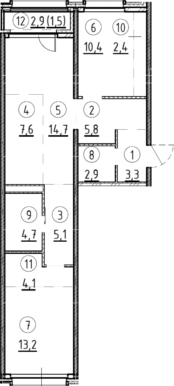 Планировка — Дом А, 2-комн., 74 м²