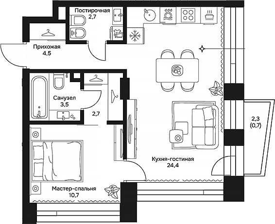Планировка — Дом 7 Даниловский, 2-комн., 49 м²