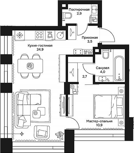 Планировка — Дом 7 Даниловский, 2-комн., 49 м²