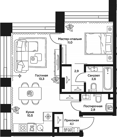 Планировка — Дом 7 Даниловский, 2-комн., 48 м²