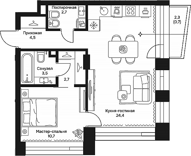 Планировка — Дом 7 Даниловский, 2-комн., 49 м²