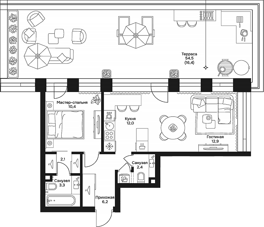 Планировка — Дом 7 Даниловский, 2-комн., 49 м²