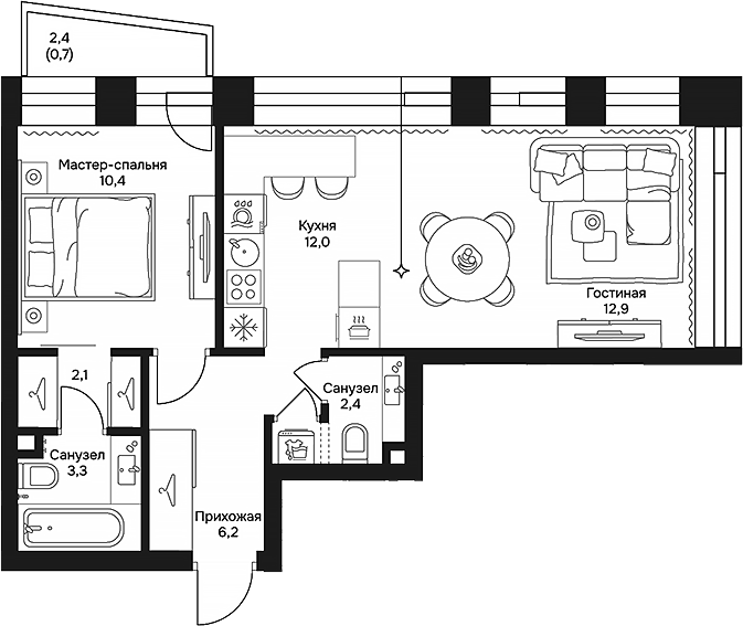 Планировка — Дом 7 Даниловский, 2-комн., 49 м²