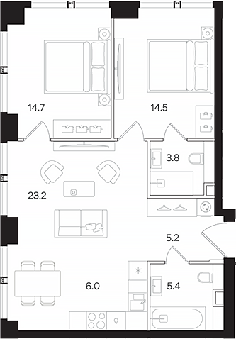 Планировка — АУРА. Мангазея на Тульской, 3-комн., 73 м²