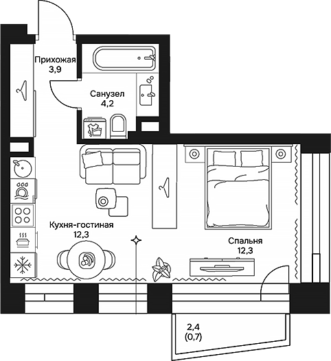 Планировка — Дом 7 Даниловский, Студия, 33 м²