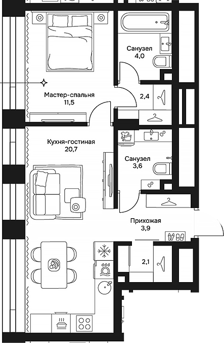 Планировка — Дом 7 Даниловский, 2-комн., 48 м²