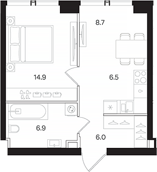 Планировка — АУРА. Мангазея на Тульской, 2-комн., 43 м²