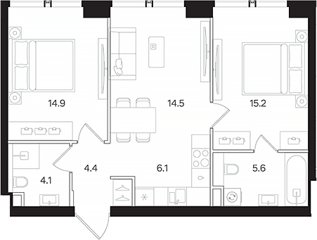 Планировка — АУРА. Мангазея на Тульской, 3-комн., 65 м²