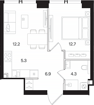 Планировка — АУРА. Мангазея на Тульской, 2-комн., 41 м²