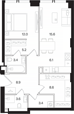 Планировка — АУРА. Мангазея на Тульской, 2-комн., 67 м²