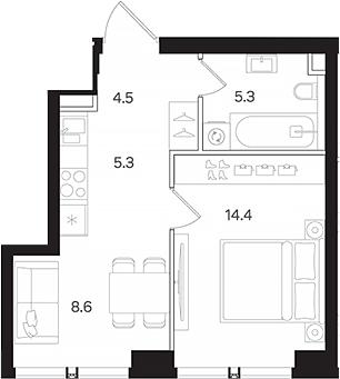 Планировка — АУРА. Мангазея на Тульской, 2-комн., 38 м²