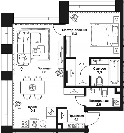 Планировка — Дом 7 Даниловский, 2-комн., 49 м²