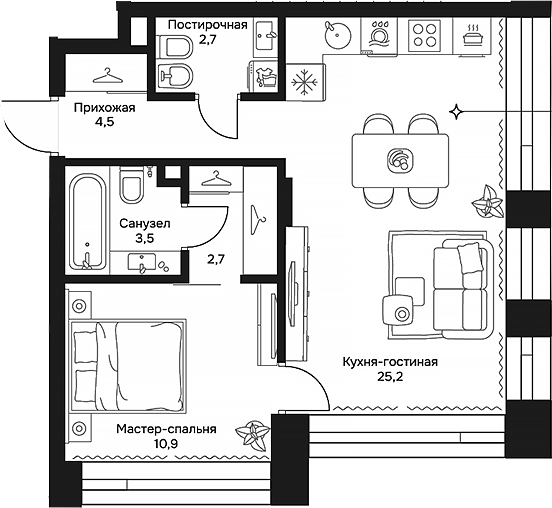 Планировка — Дом 7 Даниловский, 2-комн., 50 м²