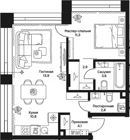Планировка — Дом 7 Даниловский, 2-комн., 49 м²