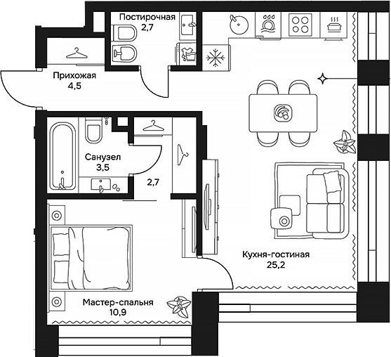 Планировка — Дом 7 Даниловский, 2-комн., 50 м²