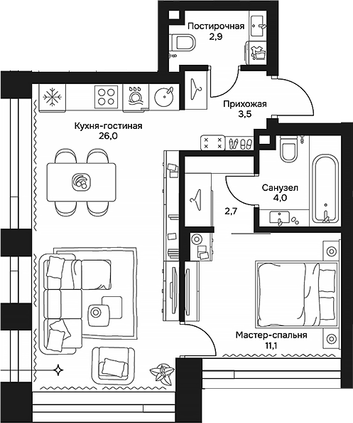 Планировка — Дом 7 Даниловский, 2-комн., 50 м²