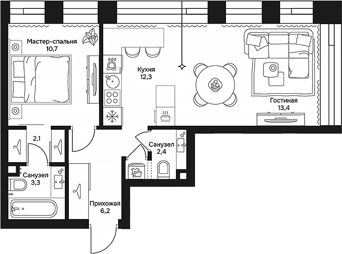 Планировка — Дом 7 Даниловский, 2-комн., 50 м²
