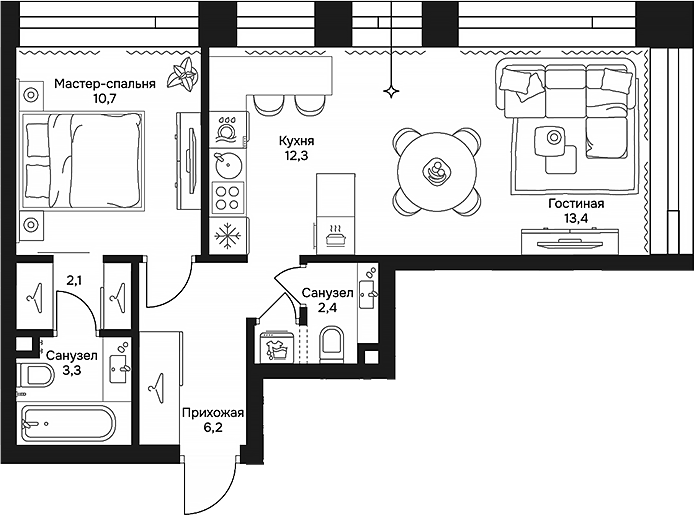 Планировка — Дом 7 Даниловский, 2-комн., 50 м²