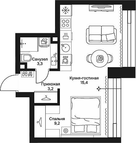 Планировка — Дом 7 Даниловский, Студия, 31 м²