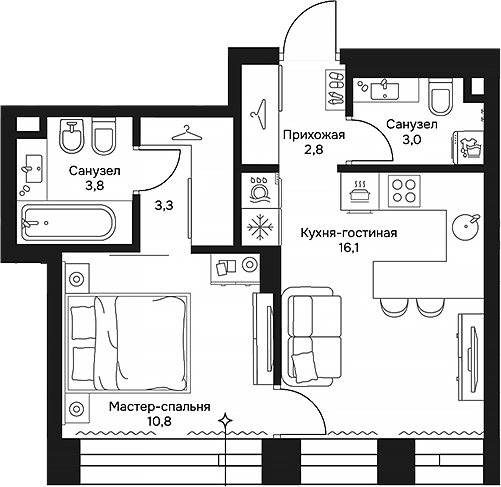 Планировка — Дом 7 Даниловский, 2-комн., 40 м²