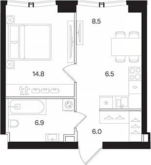 Планировка — АУРА. Мангазея на Тульской, 2-комн., 43 м²