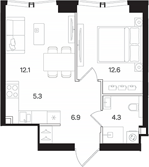 Планировка — АУРА. Мангазея на Тульской, 2-комн., 41 м²