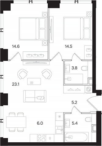 Планировка — АУРА. Мангазея на Тульской, 3-комн., 73 м²