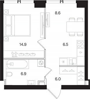 Планировка — АУРА. Мангазея на Тульской, 2-комн., 43 м²
