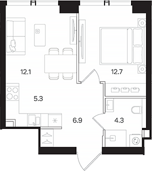 Планировка — АУРА. Мангазея на Тульской, 2-комн., 41 м²
